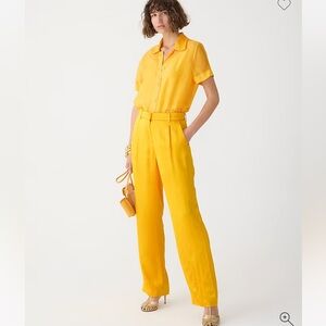 J. Crew Essential Pant in Luster Crepe Warm Sunflower Gold Yellow, Wide-leg, 16